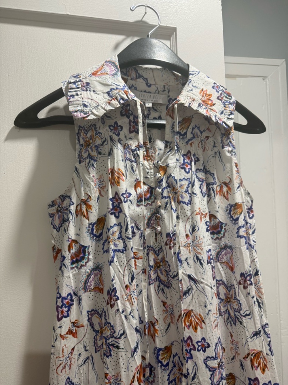 HUNTER BELL White Maxi Dress with Blue and Orange Floral Print - Picture 3 of 3